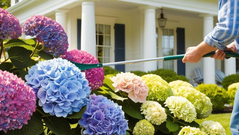1_Hydrangea-plants-fertilizing-by-human-with-fertilizer-tool-without-sowing-face-in-beautiful-house-background-232132