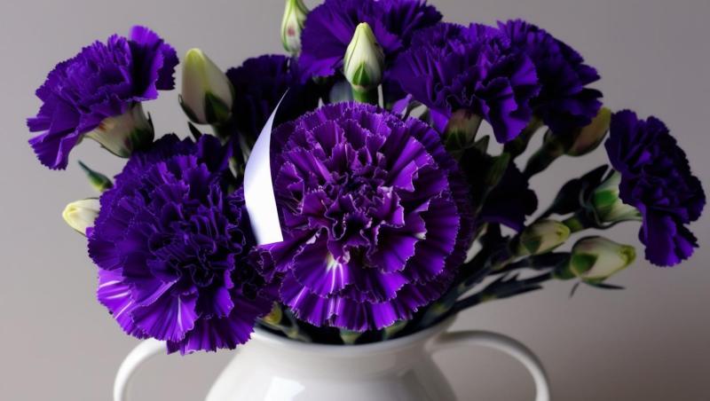 Beautiful-carnation-bouquet-with-purple-color-strip-and-white-color-note-in-HD-look.-342