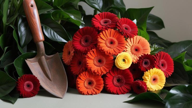 Beautiful-gerberas-with-garden-tool-543