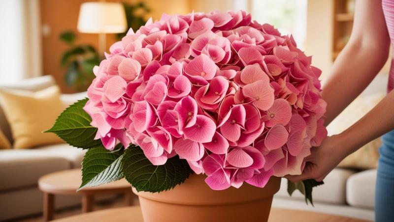 Beautiful-hydrangea-grow-in-pot-with-human-hand-322