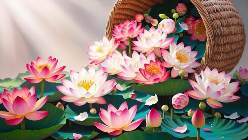 Beautiful-lotus-flowers-grow-in-big-basket-453