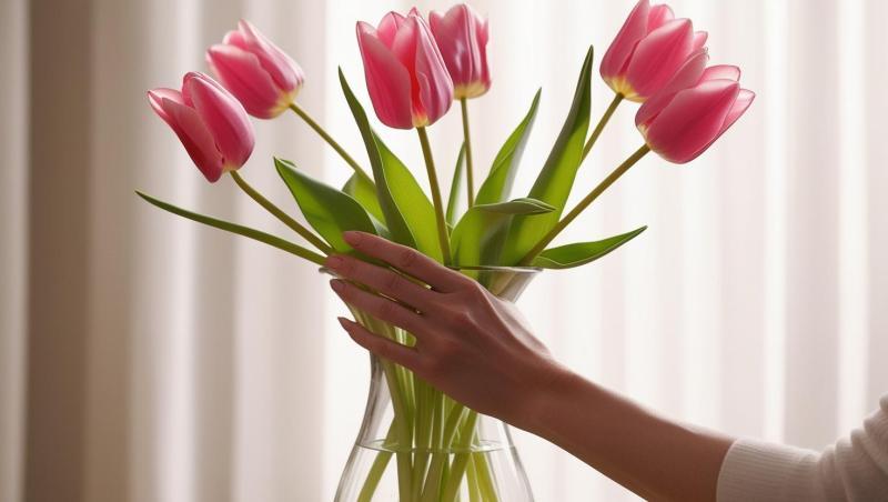 Beautiful-pink-tulip-flowers-with-long-stems-in-flower-vase-342