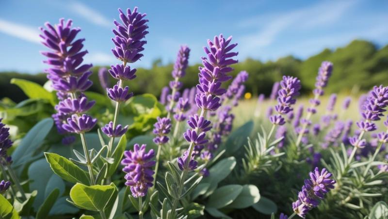 Fresh-lavender-flowers-with-dense-greenary-in-medow-and-blue-sky-in-natural-look-567
