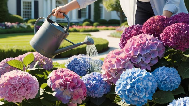 Hydrangea-plants-watering-by-human-with-watering-tool-without-sowing-face-in-beautiful-house-background-3243231