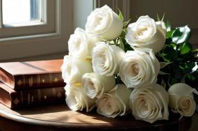 Beautiful-white-roses-on-table-with-books-and-window-in-HD-look-534 Beautiful-white-roses-on-table-with-books-and-window-in-HD-look-534