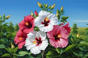 Fresh-Hibiscus-Mutabilis-flowers-with-dense-greenary-in-medow-and-blue-sky-in-natural-look-343 Fresh-Hibiscus-Mutabilis-flowers-with-dense-greenary-in-medow-and-blue-sky-in-natural-look-343